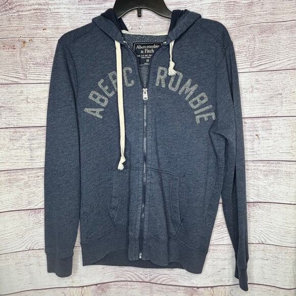 Abercrombie & Fite Men's Blue Gray Hooded Zip Up Sweatshirt Jacket Size XS - Picture 9 of 13